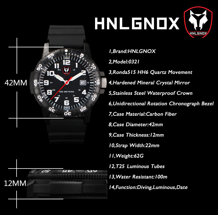 Hnlgnox Mens Pilot Watches Spo - مراجعة Rubber Strap Diver وسعره