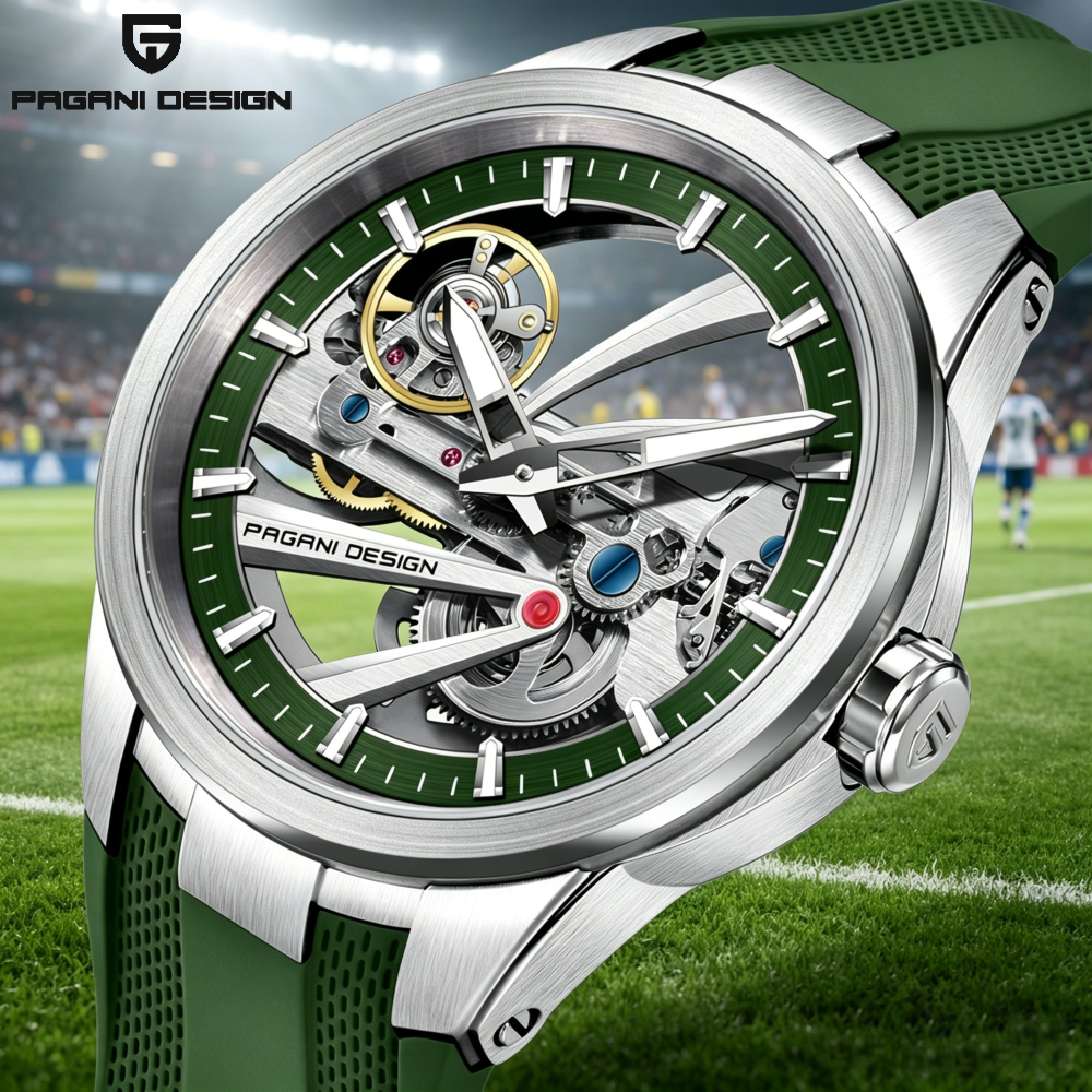 Green Skeleton PAGANI DESIGN P - مراجعة Rubber Strap Diver وسعره