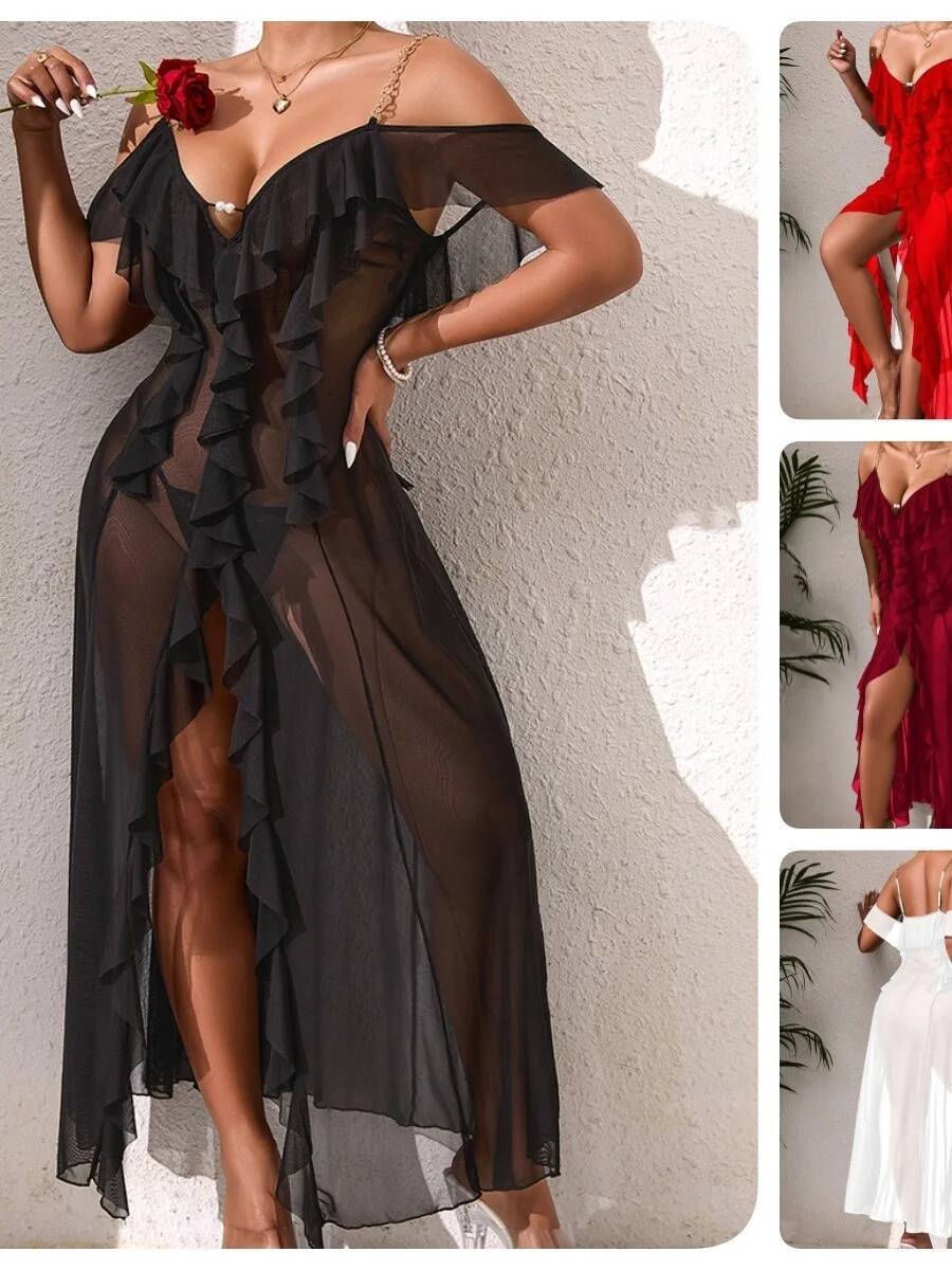 Solid Color Mesh Nightdress Wi - مراجعة Mesh Strap Metal وسعره