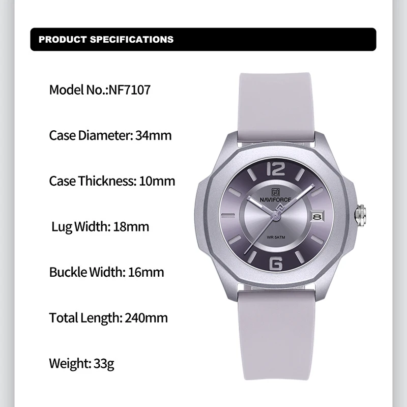NAVIFORCE 7107 Watch for Women - مراجعة Silicone Band Women وسعره