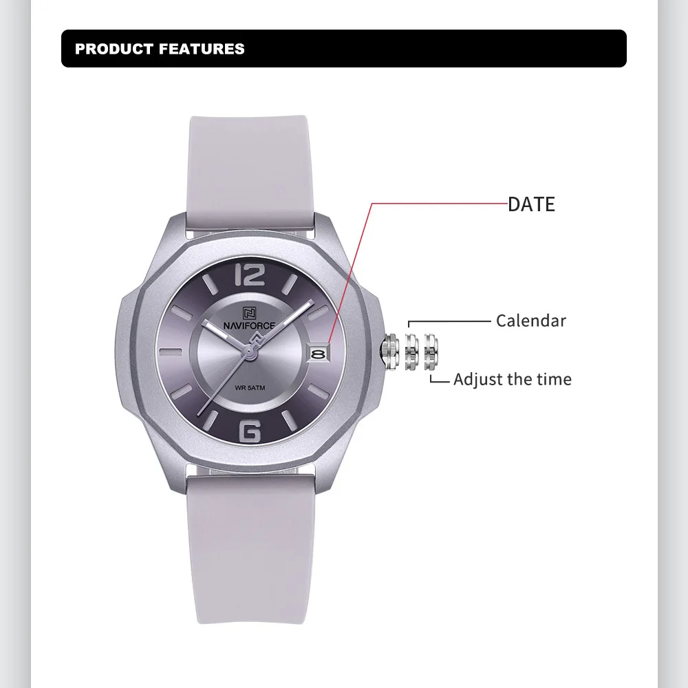NAVIFORCE 7107 Watch for Women - مراجعة Silicone Band Women وسعره