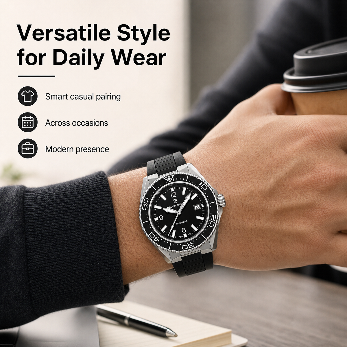 Pagani Design Luxury Men's Aut - مراجعة Rubber Strap Diver وسعره