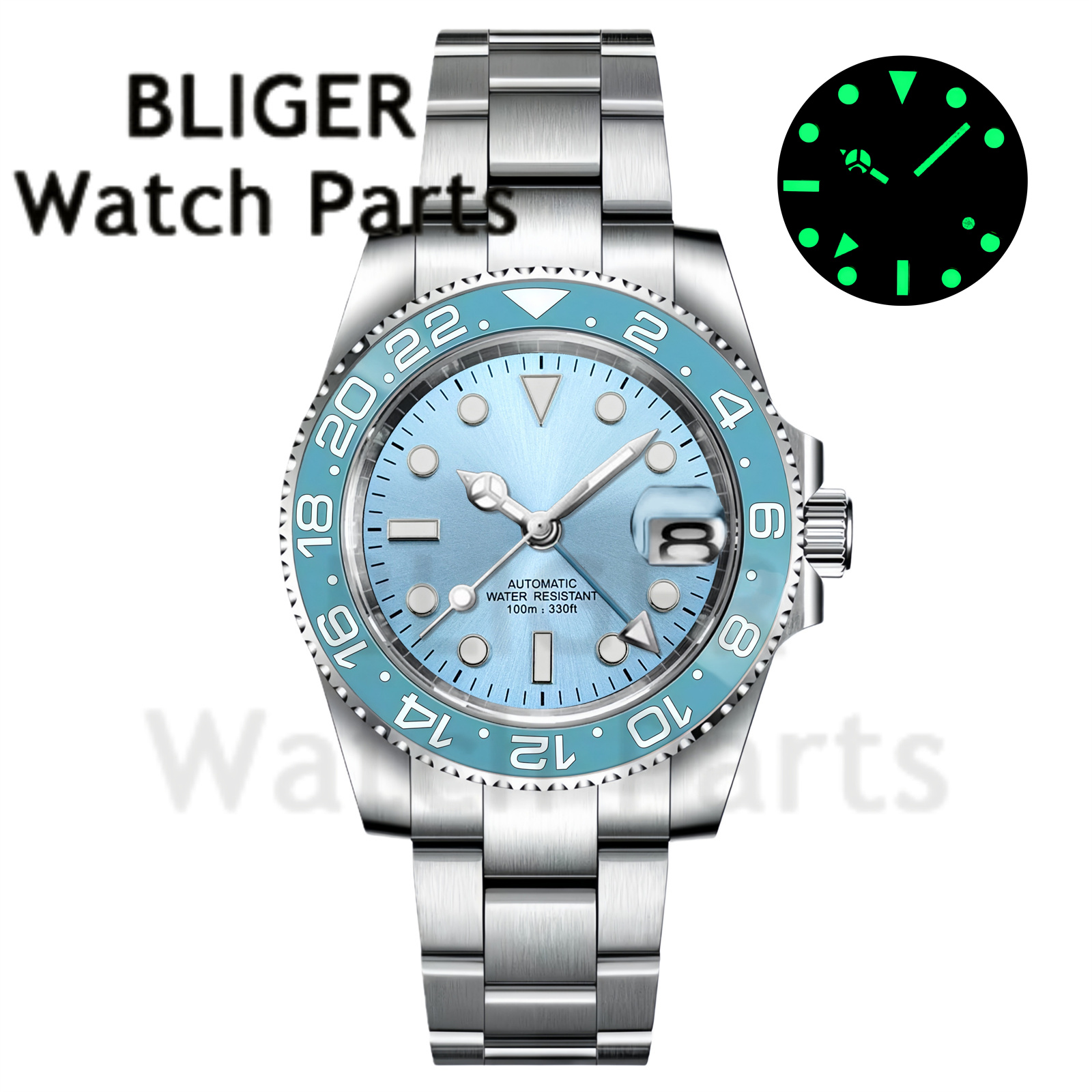 Custom Fashion GMT 40mm Men NH - مراجعة Stainless Bracelet Diver وسعره
